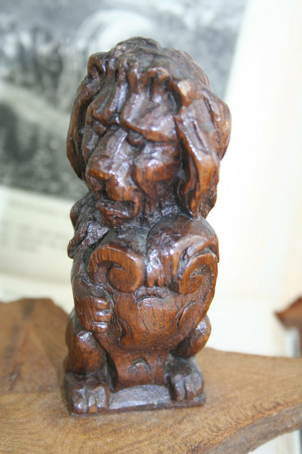 Black forest folk art Wood carved Book ends lions German 1900 antique