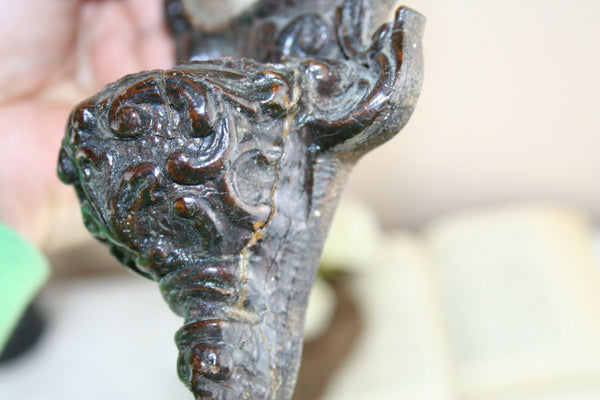 Antique napoleon III wood carved Meerschaum holy water font 1880 christ