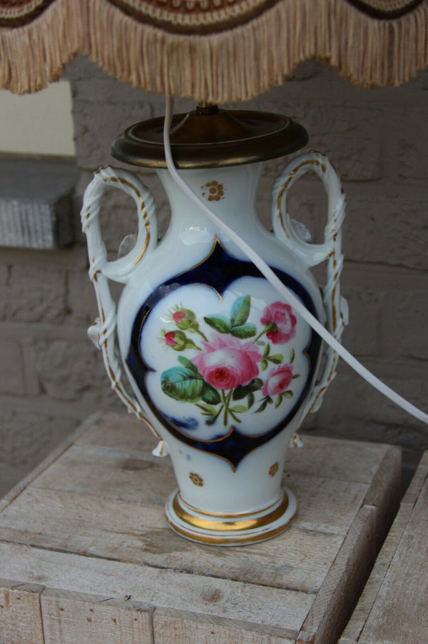 Antique French vieux paris porcelain hand paint boy dog scene vase lamp shade