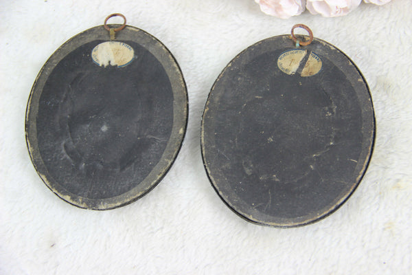 PAIR antique 1900 Miniature portrait holy family jesus mary joseph religious