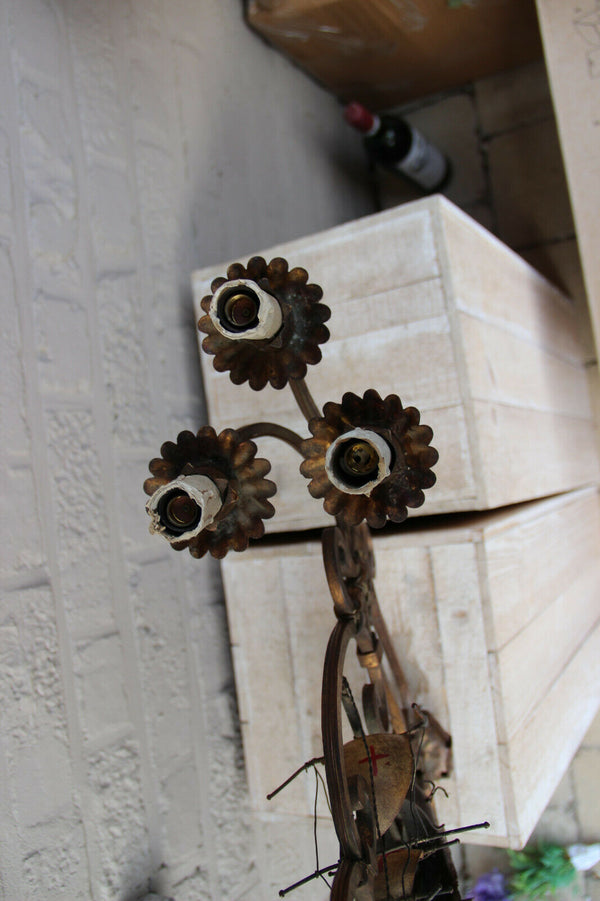 Rare Unusual Antique Bronze French Wrought iron Ship boat chandelier 6 lamps