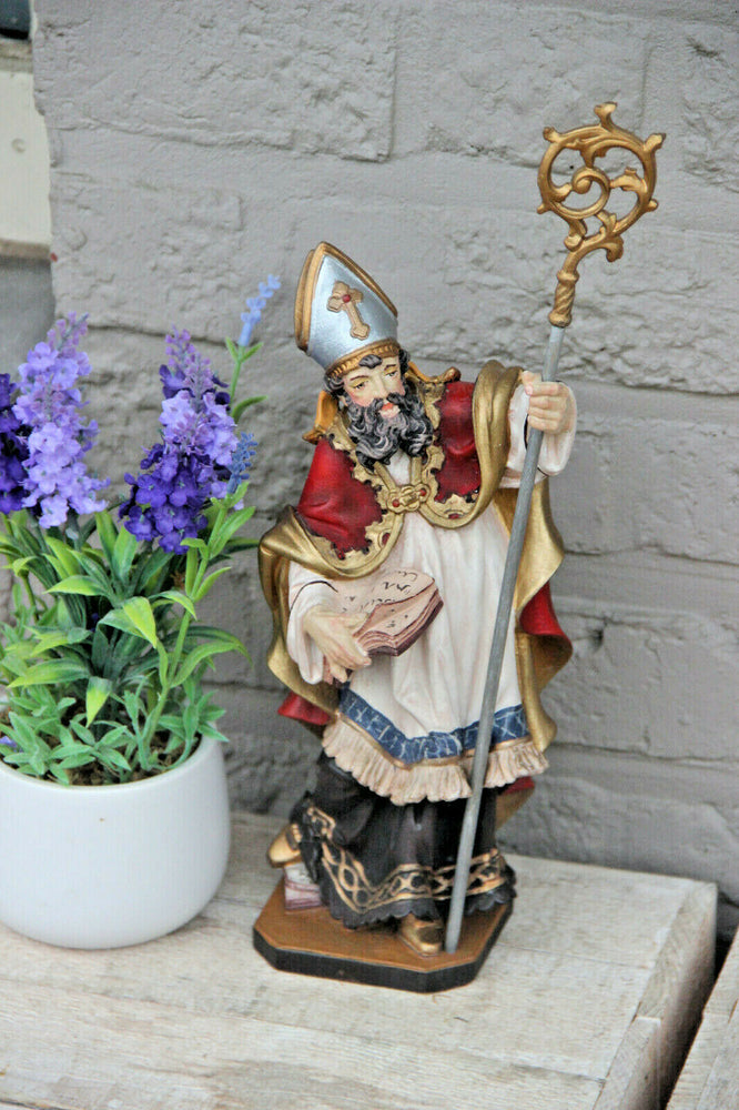 Vintage German saint Augustine wood carved polychrome religious statue