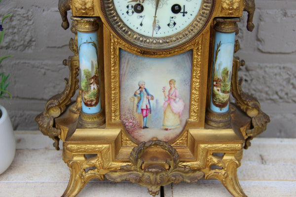 Antique French Sevres porcelain plaques Spelter clock