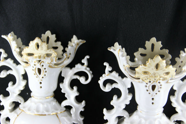 LARGE PAIR VIEUX PARIS  porcelain 1900 French antique VASES floral decor
