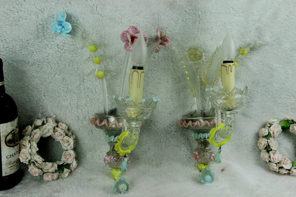 PAIR MURANO venetian hand blown multi colour wall lights sconces 1970