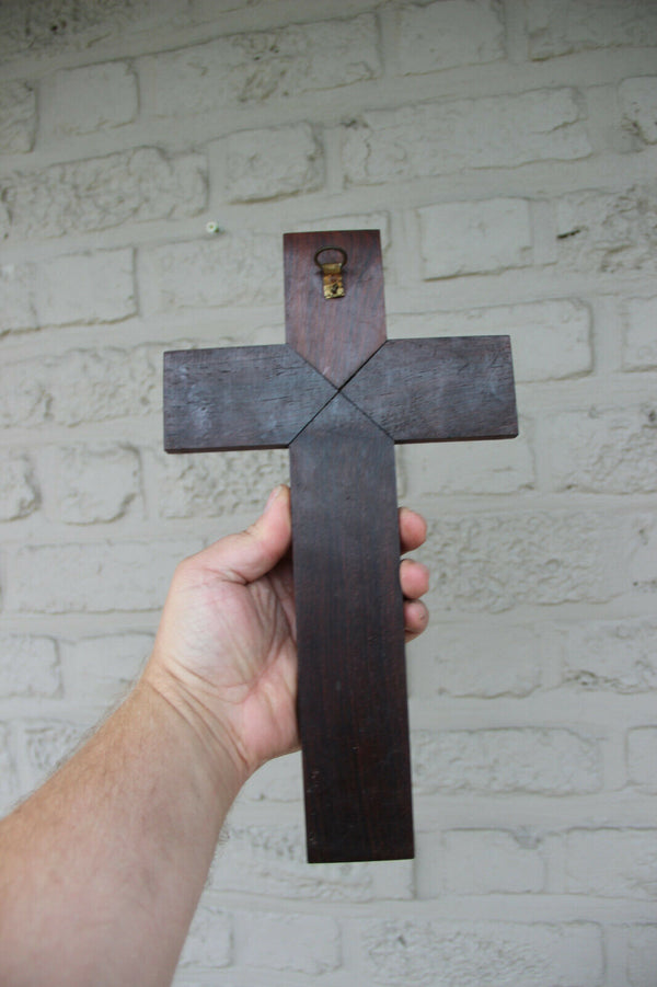 Antique french religious art deco period 1930  wood carved cruxifix 4 evangelist