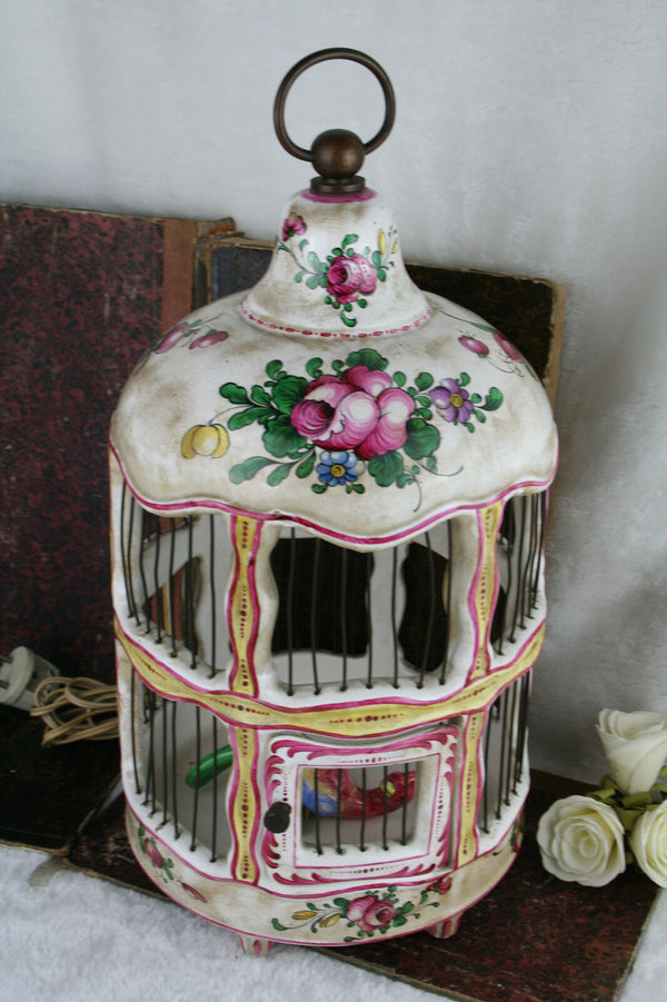 Gorgeous Strasbourg porcelain marked birdcage floral 50's with lamp rare exclusi