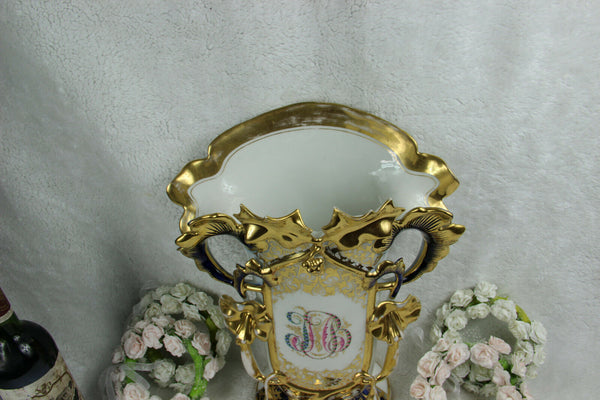 XL antique French vieux paris monogram Porcelain Vase
