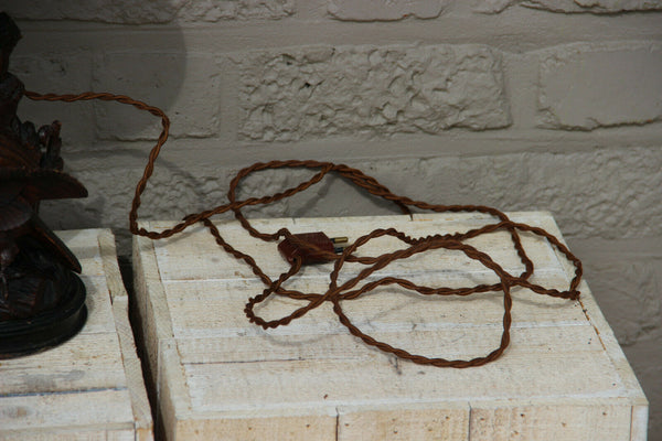 Antique German black forest wood carved Bird table lamp 1900