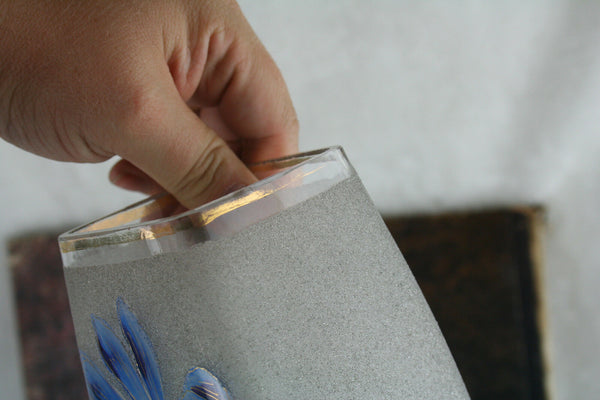 French art nouveau frosted glass enameled vase floral decor