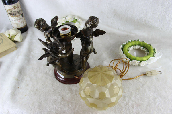 Belgian ART DECO 1930 bronze putti playing table lamp