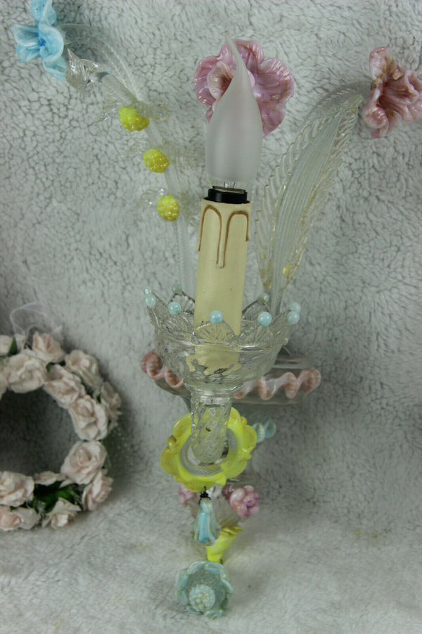 PAIR MURANO venetian hand blown multi colour wall lights sconces 1970