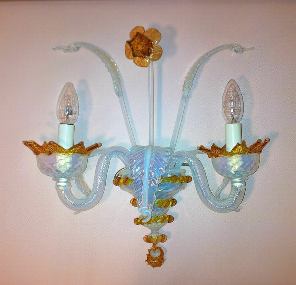 PAIR mid century 1970 Murano hand blown Glass WALL lights sconces orange