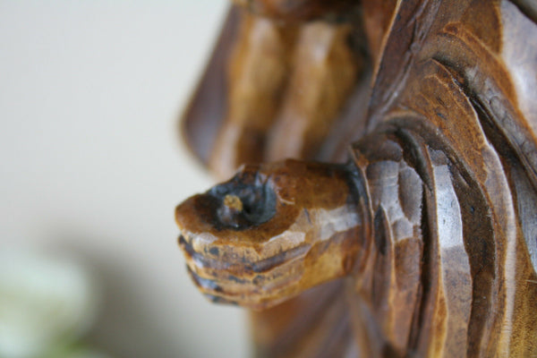 Antique Gorgeous wood carved German Madonna Mary statue religious 1920