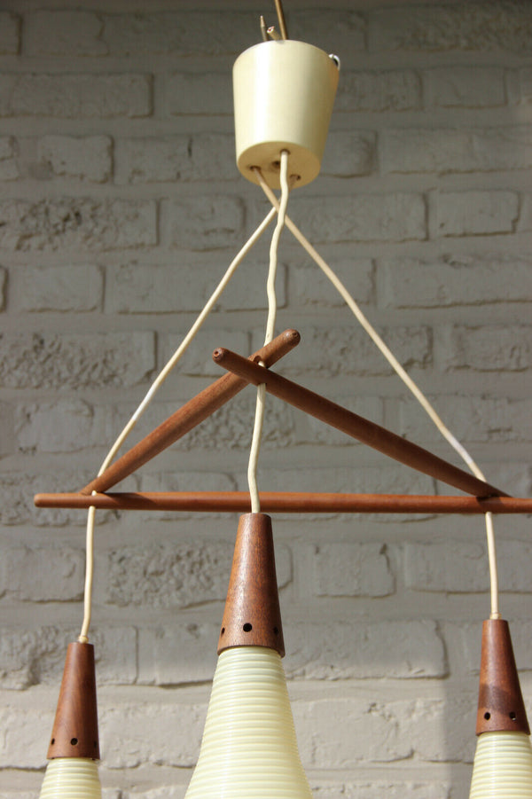 Vintage Mid-Century Teak Chandelier Lamp  Rotaflex Heifetz 1960