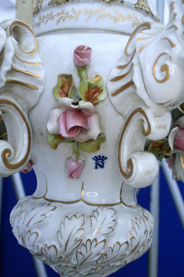 Capodimonte porcelain VTG italian 60's chandelier 6 arms marked floral decor