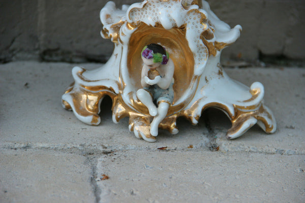 PAIR XL French vieux paris porcelain vases figurines birds floral Attr. petit