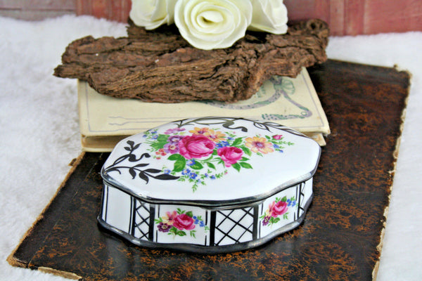 french marked  porcelain bonbonniere candy box floral 1960