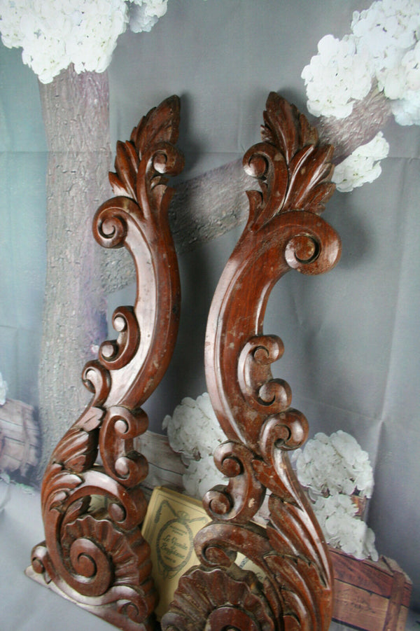 Antique PAIR Large French Cabinet wood Carved side elements ornaments