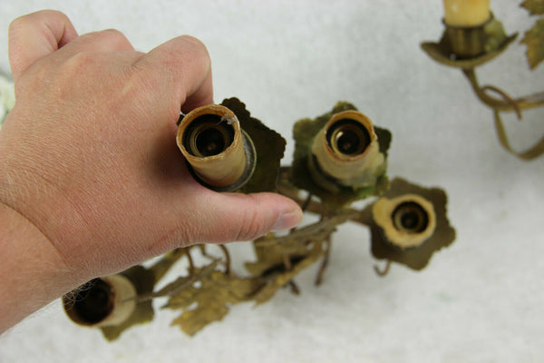 Antique Religious church french wall lights sconces brass metal flowers