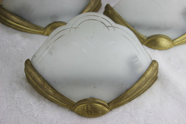 SET 3 French art deco design 1930 metal Glass wall lights sconces