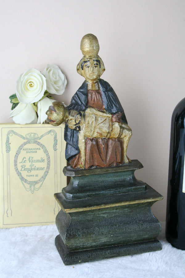 Antique Religious 19thc European pieta wood carved polychrome rest Rare piece