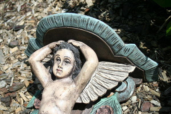 Pair Vintage Italian wood carved Cherubs Wall Console polychrome