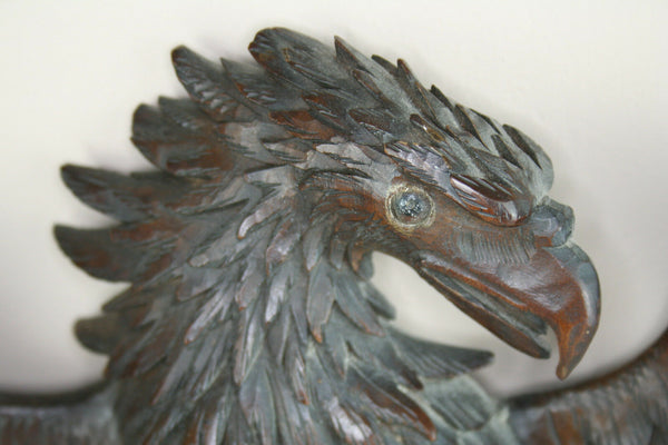 Antique Swiss 1910 Blackforest hand wood carved Eagle wall Mirror rare