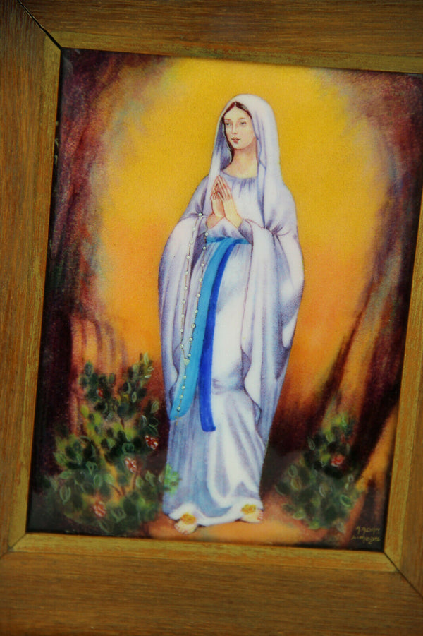 French LIMOGES enamel on porcelain painting religious portrait madonna mary