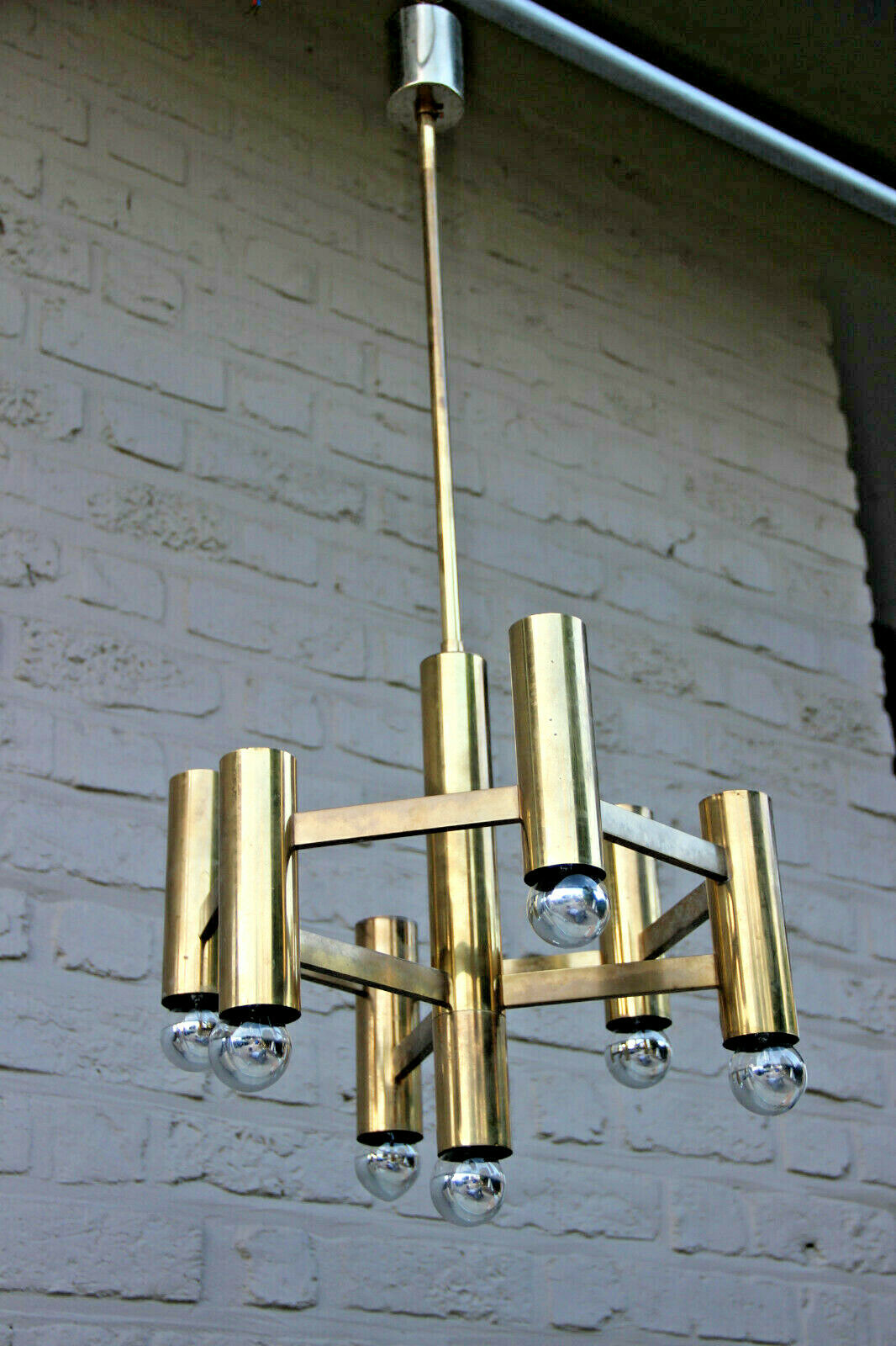 Mid century SA Boulanger design SCIOLARI 7 lights gold tube chandelier