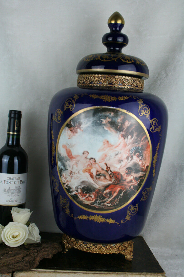 XL Vtg cobalt blue porcelain Vase marked 1960's