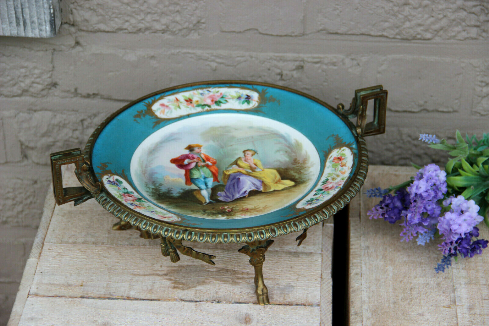 Gorgeous antique French SEVRES porcelain marked centerpiece bowl louis XVI frame