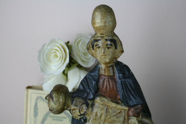 Antique Religious 19thc European pieta wood carved polychrome rest Rare piece