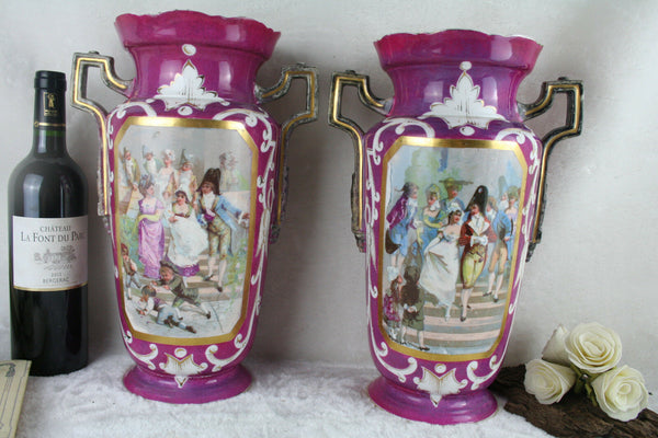 Antique PAIR Elite porcelain Limoges marked Vases Napoleon scenes