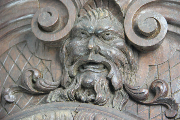 Antique German Black forest wood carved dragon satyr head clock Gothic castle