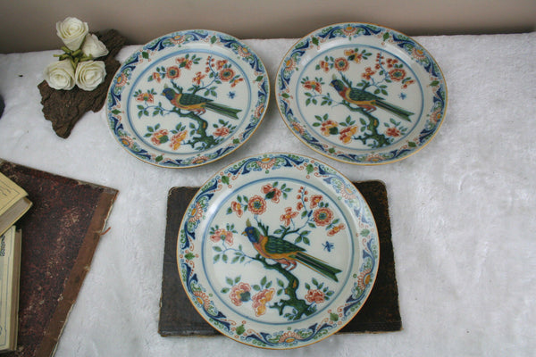 Set of 3 Antique Dutch pottery Plate with birds Makkum Tichelaar marked