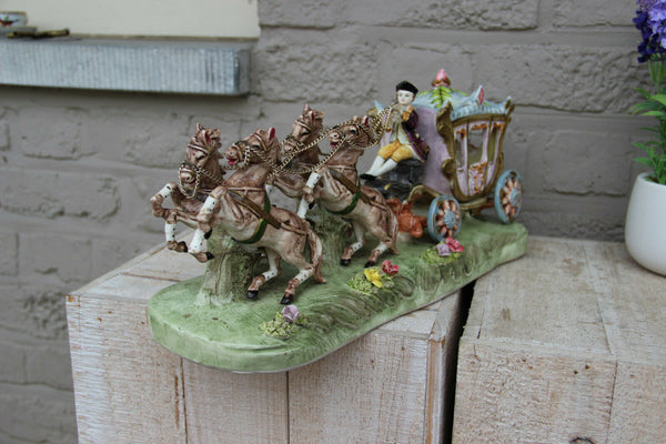 Large German porcelain carriage coach princess 4 horses Statue group