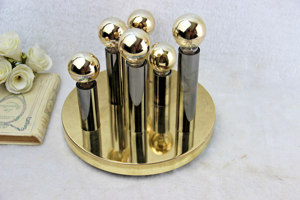 Mid century Gold chandelier pendant sciolari for Boulanger 6 tubes 1970's