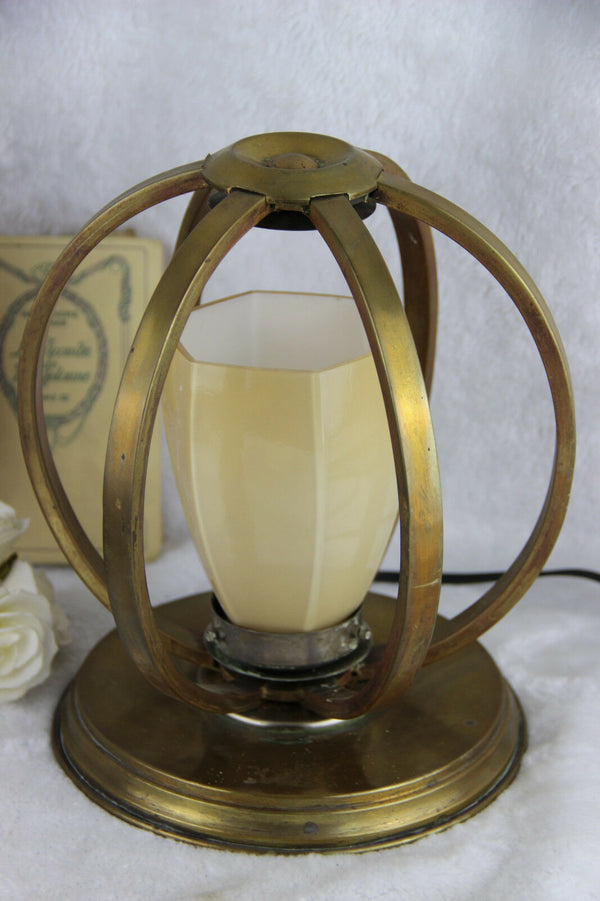 Art deco 1930 French antique table lamp copper geometric form rare