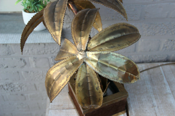 Exclusive MAISON JANSEN Brass Palm tree table lamp Velvet Hollywood regency n1