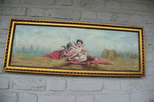 Top French Antique set 4 oil canvas Painting Putti angels  4 Seasons