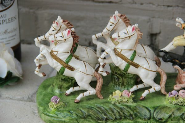 Vintage French porcelain Statue Coach carriage princess horses 1960