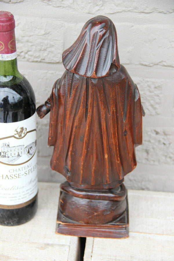 Antique Flemish 18th c oak Wood carved madonna statue figurine religious