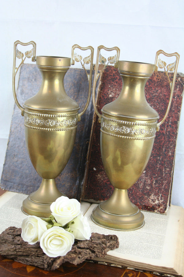PAIR Religious Copper VaSES urns France 1930 Art deco