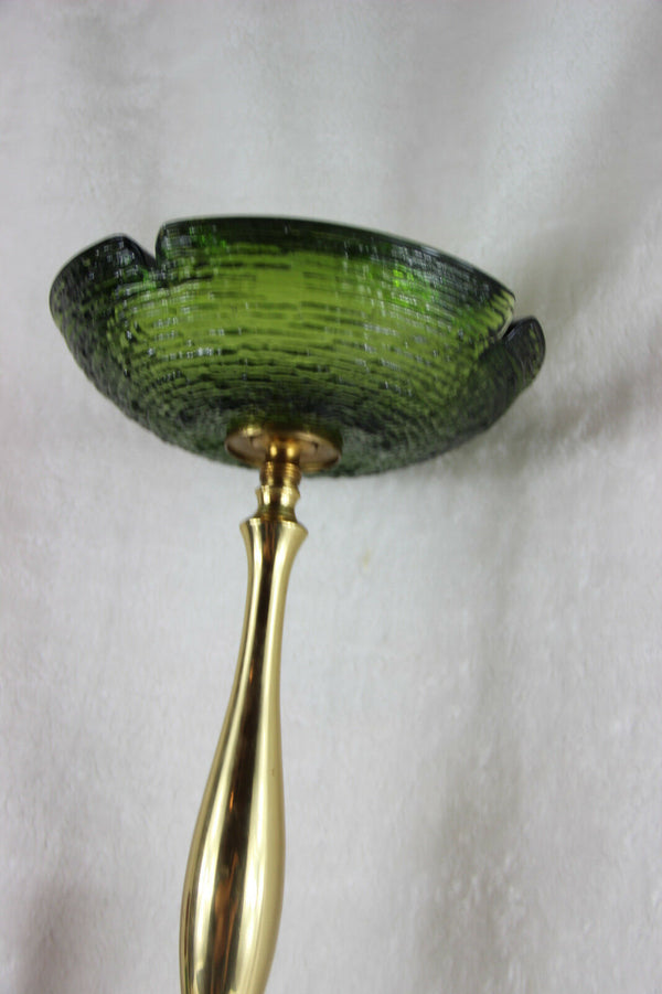 French vintage mid century brass dolphin empire fish ashtray stand green glass