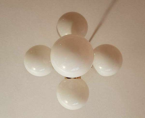 Vintage French 1970 opaline glass globe sputnik retro chandelier pendant