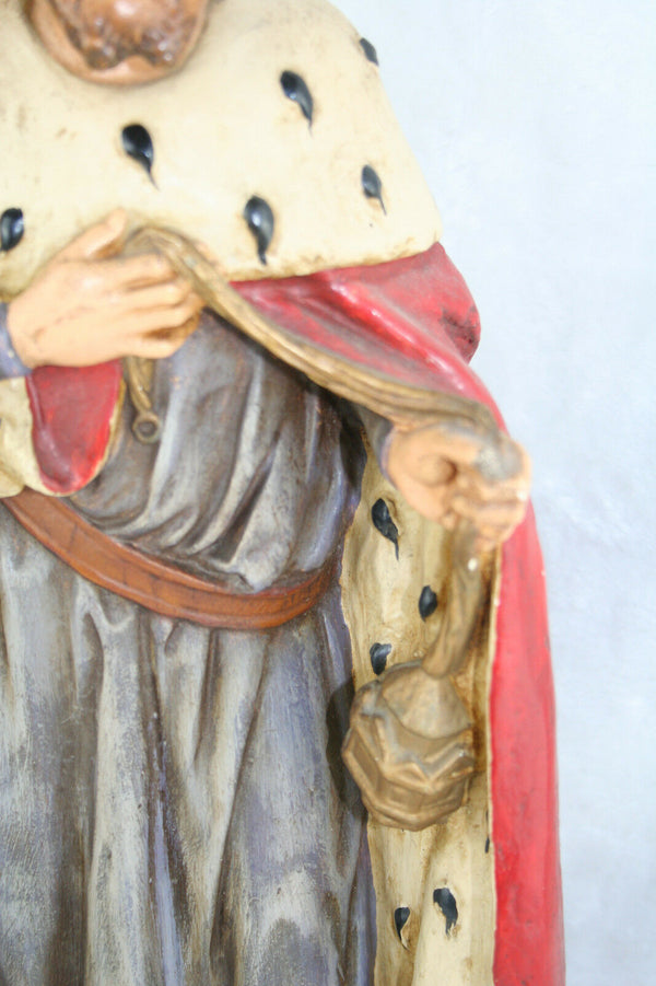 French XL antique saint statue religious 1900 Plaster polychrome