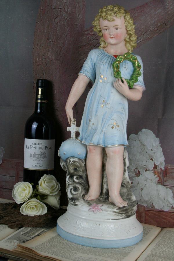 Exclusive XL French antique 1920 Porcelain Bisque Jesus child statue religious