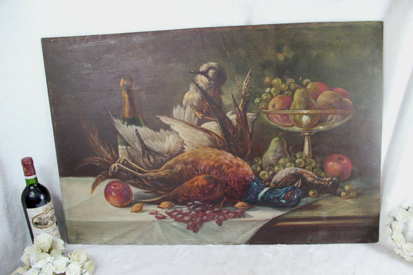 Top listed Belgian artist SCHOUTEN oil panel painting hunting trophy still life