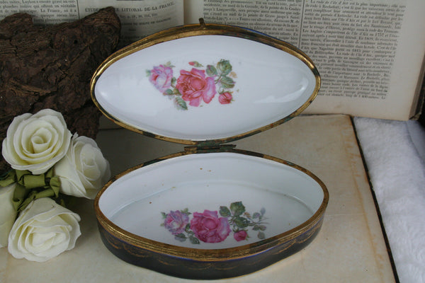 Antique Cobalt blue porcelain bonbonniere box victorian scene marked